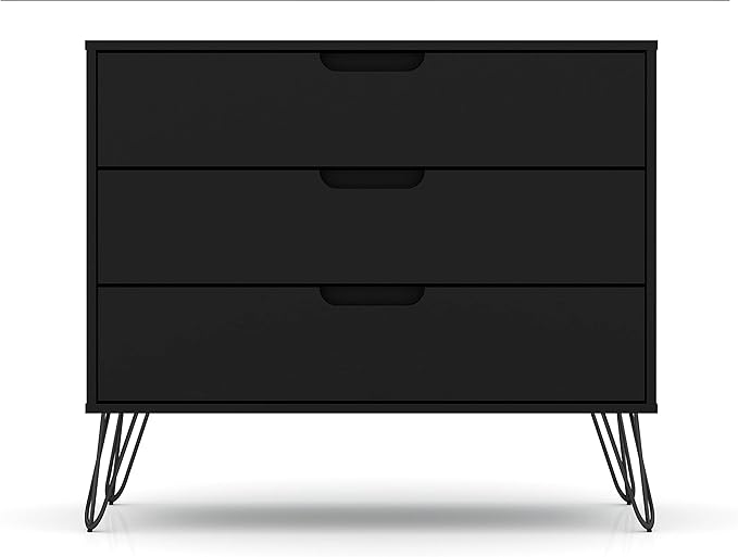 Manhattan Comfort Rockefeller 3-Drawer Dresser Set of 2, Entryway Wood Storage Cabinet, 32 Inch TV Stand Console Table, Anti Tip Kit Included for Bedroom, Nursery, Dorm, Living Room in Black