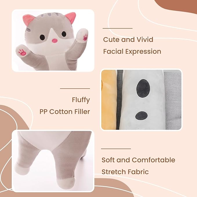 Cute Cat Plush Long Body Pillow – Soft Cartoon Stuffed Animal Doll, Kawaii Cat Plushie Cuddle Toy for Kids, Girls & Girlfriend (Black, 59 Inch)