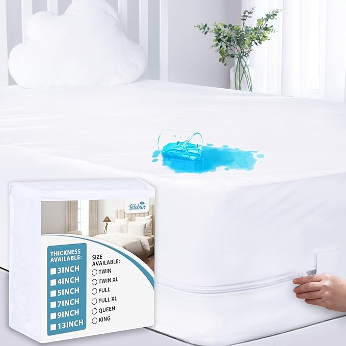 Waterproof Mattress Protector (3/4/5/7/9/13Inches) King, Zippered Mattress Cover, High Profile Mattress Encasement, 6 Sides Wrapping