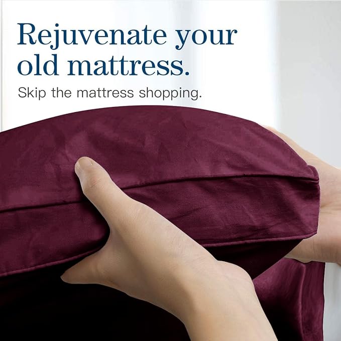 COONP Queen Mattress Topper, Extra Thick Pillowtop, Cooling Plush Mattress Pad Cover Bed Topper Protector with 8-21 Inch Deep Pocket (Burgundy, Queen)