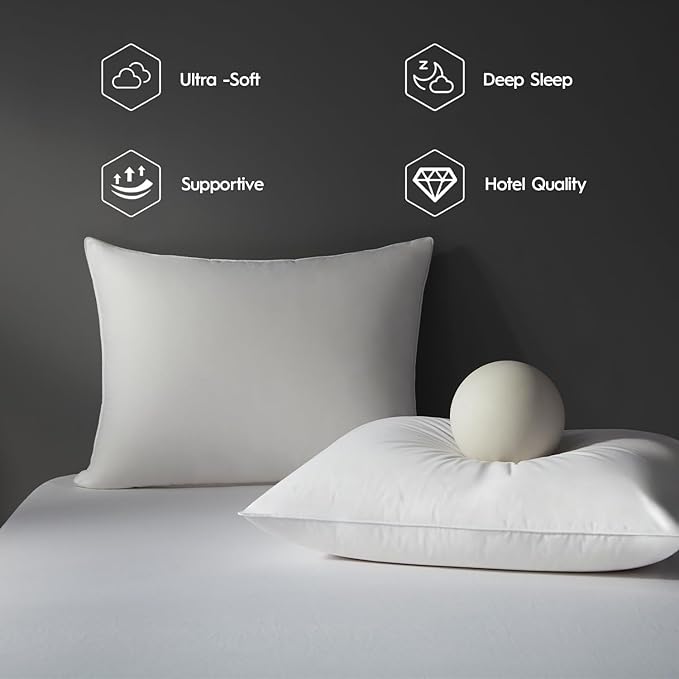 Globon Medium Firm Down Pillow Standard Size Set of 2, Premium Down and Feather Filled Bed Pillow for Sleeping, 100% Cotton Shell 430 TC 600 Fill Power, Hotel Collection Down Feather Pillow 20" x 26"