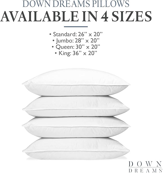 Down Dreams Manchester Mills Classic Pillows - Queen/Medium Support, 2-Pack