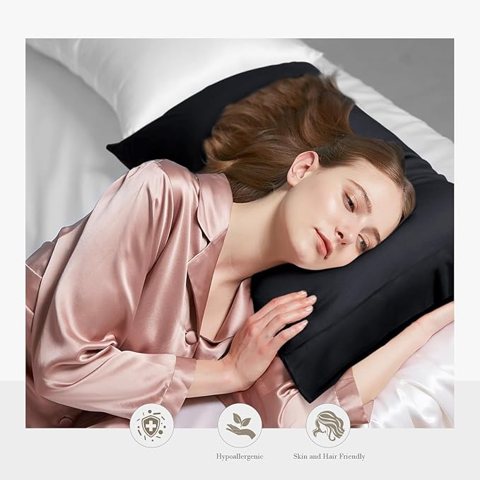 WishSmile Cooling King Pillowcases Set of 2 Breathable Cool Silky Soft Rayon Derived from Bamboo Fabric, Moisture Wicking for Hot Sleepers, Hair and Skin Friendly, Black, 2 Pack, 20x36IN