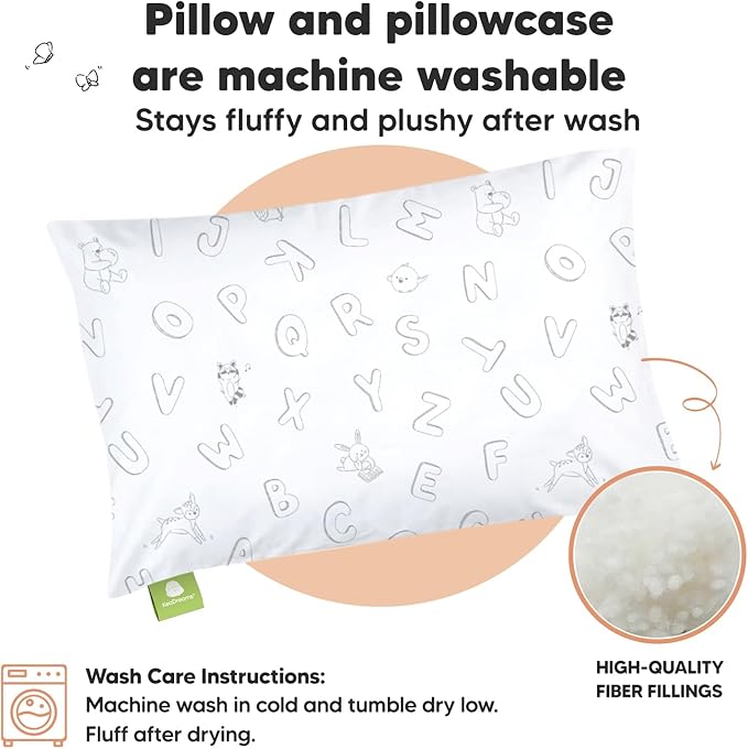 Toddler Pillow with Pillowcase - 13x18 My Little Dreamy Kids Travel Bed Pillows for Sleeping, Organic Cotton Small Pillowcase, Soft & Breathable, Machine Washable, Toddlers 2-5 years old (ABC Land)
