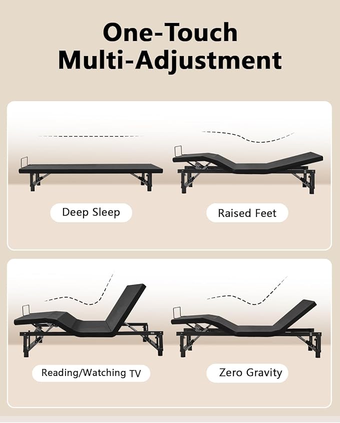 Mixcous King Adjustable Bed Frame Heavy Duty 750 lbs - Zero Gravity Electric Base with Wireless Remote for Back Pain Relief, Head & Foot Incline, Easy Assembly