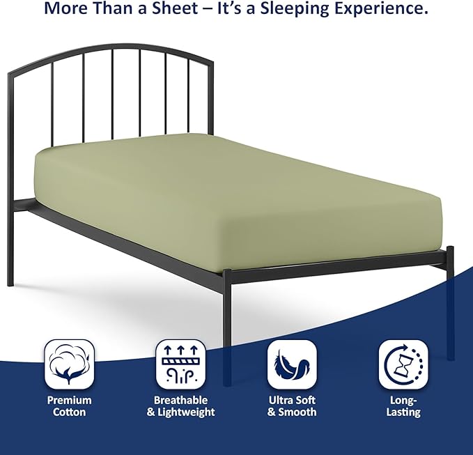 Cot Size 28" x 75" Fitted Sheet, 100% Egyptian Cotton, Perfect for Camp Bunk Beds/RVs/Guest Beds/Army Cots/Replacement Mattress (Sage)