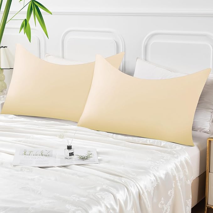 Curved Pillow Case King Size, Side Sleeper Pillow Cases Cover Cooling Rayon Derived from Bamboo with Zipper for hot Sleepers Hair and Skin, Breathable Silky Soft Pillowcase 1 Pack 20 * 36 Inches