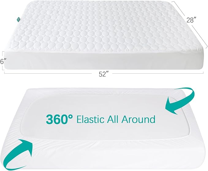 Biloban Crib Mattress Protector Pad Waterproof, Toddler Waterproof Crib Mattress Cover, Machine Washable & Dryer Fit Baby Toddler Bed Mattress Protector (Standard Size 52” x 28”), White