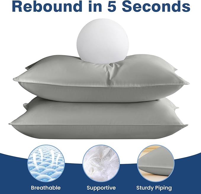 Goose Down Pillows King Size Set of 2, Hotel Quality Bed Pillow for Sleeping 2 Pack, 900 Fill Power Natural White Goose Feather Pillows with 700 TC 100% Organic Cotton Shell, 18"x36" Dark Grey