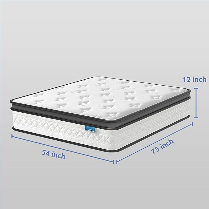 Full Size Mattress, 12 Inch Cooling Hybrid Full Mattress in a Box, Medium Firm with Gel Memory Foam & Pocket Coils, Motion Isolation, Pressure Relief, CertiPUR-US