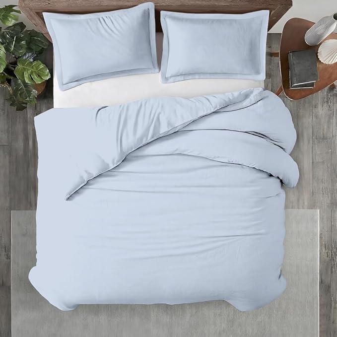 Kotton Culture 3 Pc Duvet Cover Queen Size/Full Size Set-100% Egyptian Cotton 600 Thread Count Ultra Soft Premium Durable Comforter Cover Zipper Closure & Corner Ties- (Sky Blue, 90" X 90")