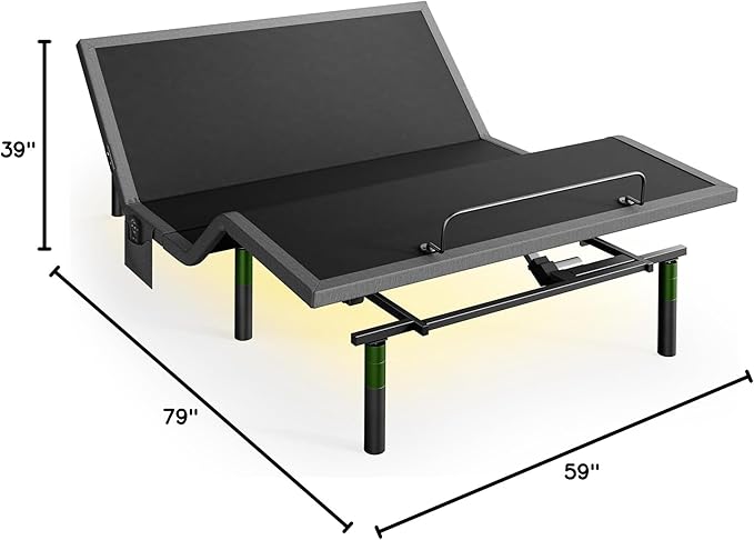 Marsail Queen Adjustable Bed Base Frame, 4 Ports USB A&C Adjustable Bed Base with Under-Bed Nightlight, 3 Minutes Fast Assembly, Wireless Remote Control Adjustable Bed with 4 Height Options