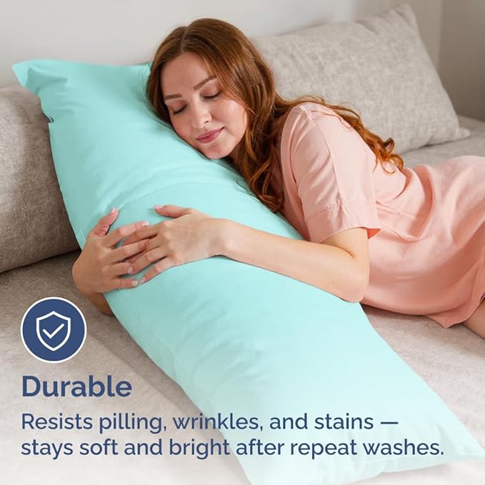 Body Pillowcases Set of 2-20x54 Long Body Pillow Case - Soft Body Pillow Cover for Sleeping & Side Sleepers - Comfy, Breathable & Wrinkle Free - Machine Washable w/Envelope Enclosure (Spa Blue)