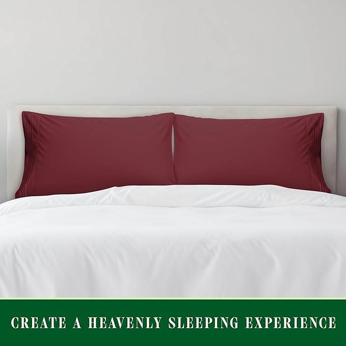 Elegant Comfort Luxury Ultra-Soft 2-Piece Pillowcase Set - 1500 Premium Hotel Quality Microfiber Double Brushed - Wrinkle Resistant, Standard/Queen, Burgundy