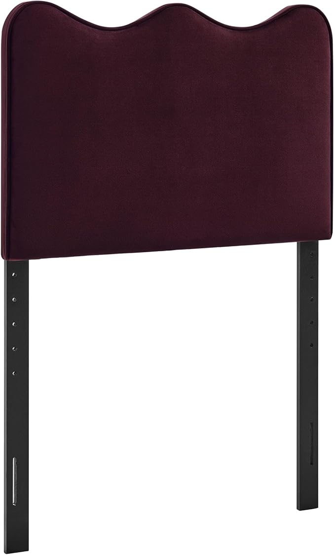 Monday Athena Twin Size Performance Velvet Adjustable Headboard in Mulberry - with Scalloped Wave Design and Stain-Resistant Velvet Upholstery