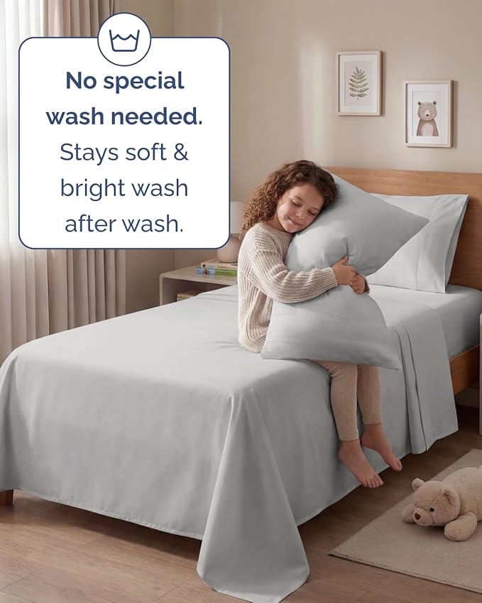 Twin 4 Piece Sheet Set - Comfy Breathable & Cooling - Hotel Luxury Bedding for Women, Men, Kids, Teens & Children - 1 Flat & 1 Fitted Sheet & 2 Pillowcases w/ Deep Pockets - Wrinkle Free - French Grey