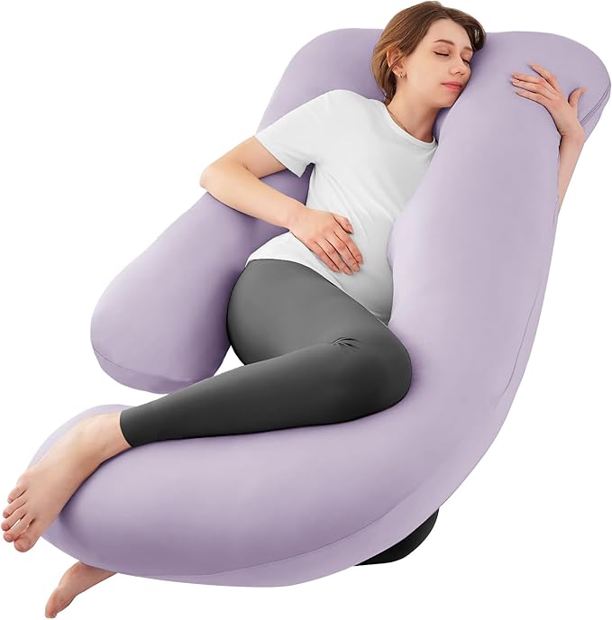 Sasttie Pregnancy Pillows for Sleeping, U Shaped Cooling Full Body Pillow with Removable Cover, Pregnant Women Must Haves, Maternity Essential, Lavender