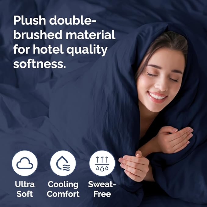 Duvet Cover Oversized Queen Size Set - Extra Soft Oversized Queen Duvet Cover with 2 Pillow Shams - Hotel Luxury, Easy Care & Fade Free w/ Zipper Closures & Ties - Comfy and Breathable (Navy Blue)