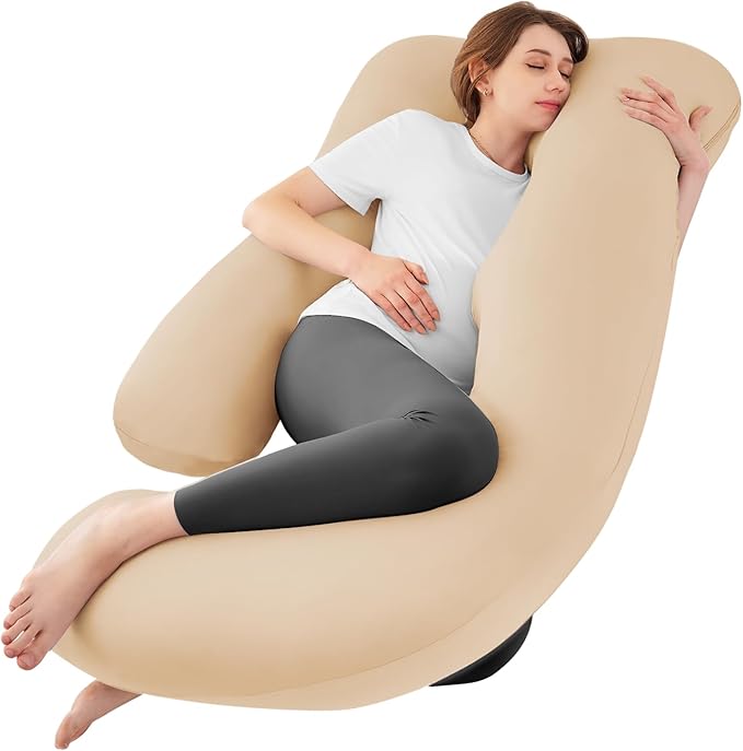 Sasttie Pregnancy Pillows for Sleeping, U Shaped Cooling Full Body Pillow with Removable Cover, Pregnant Women Must Haves, Maternity Essential, Beige