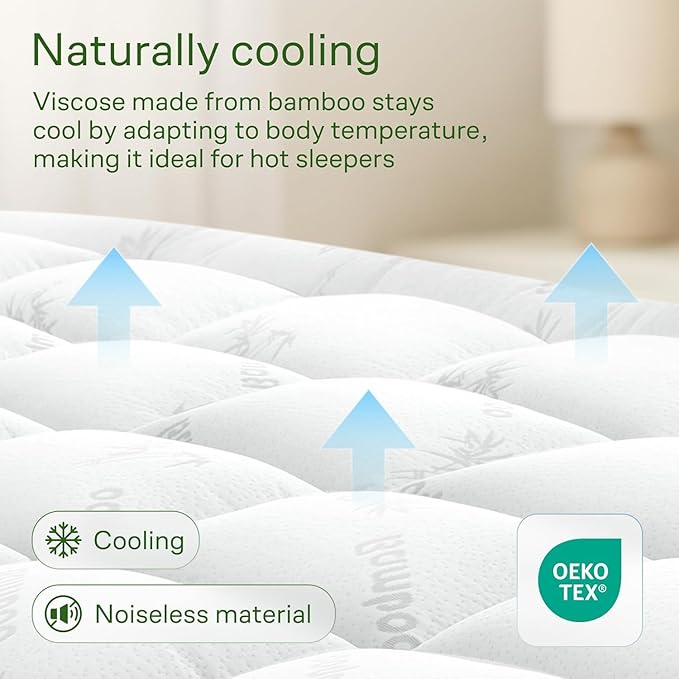 Niagara Sleep Solution Ultra Soft Full XL Size Mattress Topper - Rayon Derived from Bamboo Pillow Top Mattress Pad for Back Pain Relief - Naturally Cooling for Hot Sleepers, White