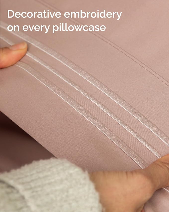 Full XL Bed Sheet - 4 Piece Full XL Bed Sheets Set - Ultra-Soft, Comfy, Breathable & Cooling - Hotel Luxury Bedding for Women & Men with Deep Pockets - Wrinkle Free & Fade Resistant - Oeko-Tex - Mauve