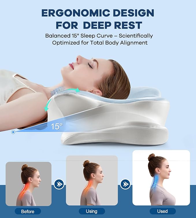DONAMA Cervical Pillow for Neck and Shoulder Pain Relief, Cooling Contour Memory Foam Pillow, Dual-Height Ergonomic Neck Support Pillow for Side Back Stomach Sleepers with Removable Pillowcase