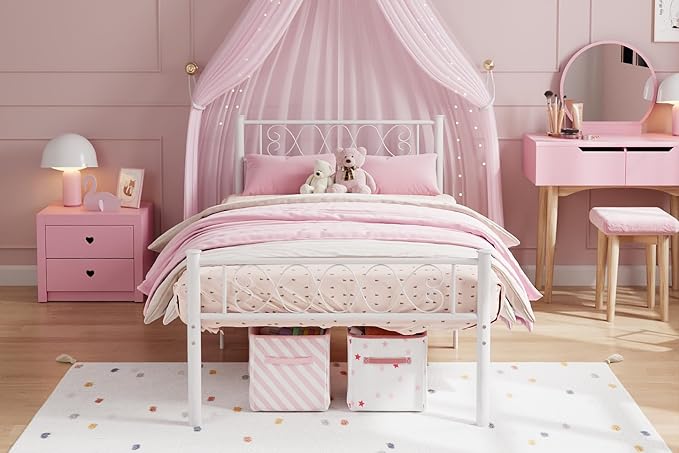 GarveeHome Twin-XL SizeMetal Bed Frame with Headboard & Footboard 13.7 Inch Metal Platform Mattress Foundation Support with Strong Metal Slats, Under Bed Storage, No Box Spring Needed