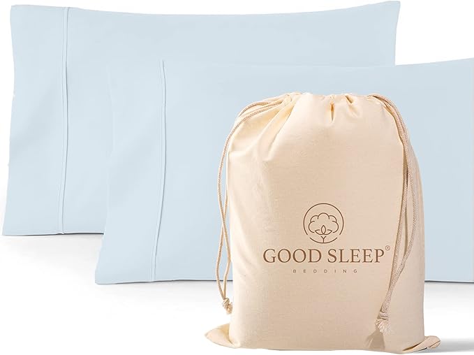 1000 TC Light Blue Standard Pillowcases Set of 2 100% Egyptian Cotton Pillow Cases with Long Staple Cotton & Sateen Weave, Silky Soft Hotel - Like Bed Pillow Covers for Comfy Sleeping, Snug Fit