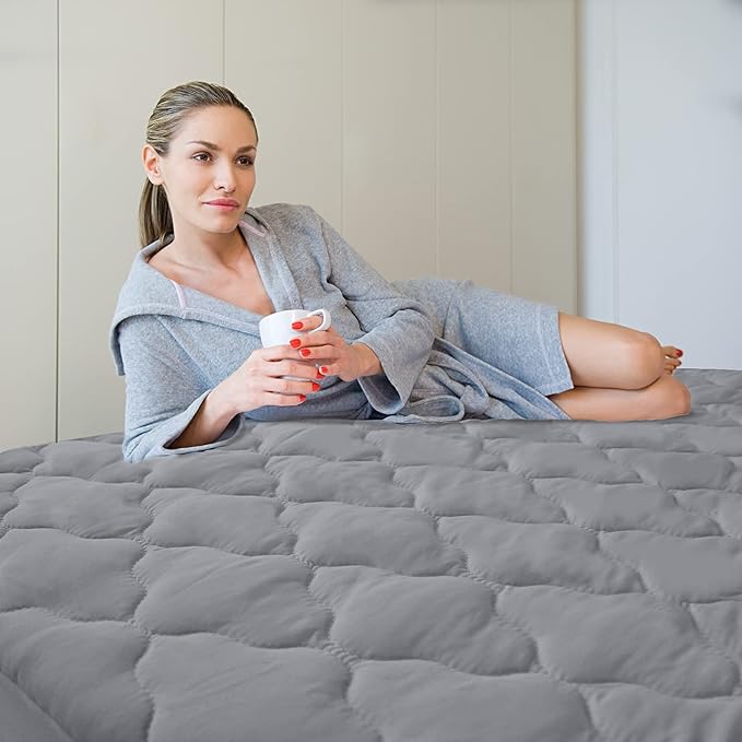 Twin Mattress Protector Pad Waterproof Quilted, Breathable & Cooling Twin Size Mattress Cover Fitted for Kids with Deep Pocket Up to 14" for Single Bed, (Gray)