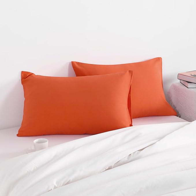 NTBAY King Pillow Cases Set of 2, 2 Pack Brushed Microfiber 20x40 Pillow Cases, Soft, Wrinkle, Fade, Stain Resistant Brunt Orange Pillow Cases with Envelope Closure, 20x40 Inches, Brunt Orange