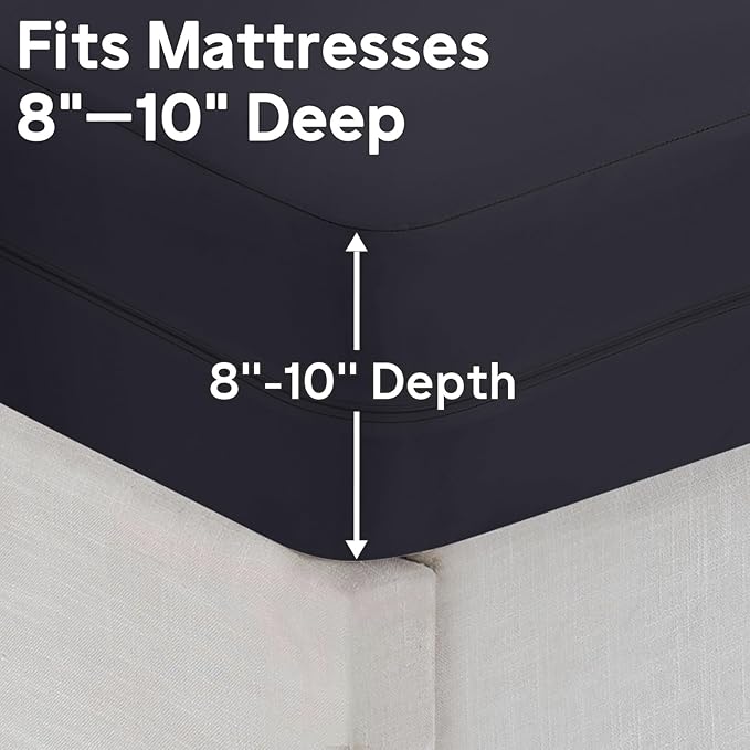 Twin XL Mattress Protector Waterproof (8”-10”Depth) – Premium Zippered Mattress Encasement Bed Cover, Noiseless Breathable Machine Washable Six-Sided Mattress Cover for Bed, Black