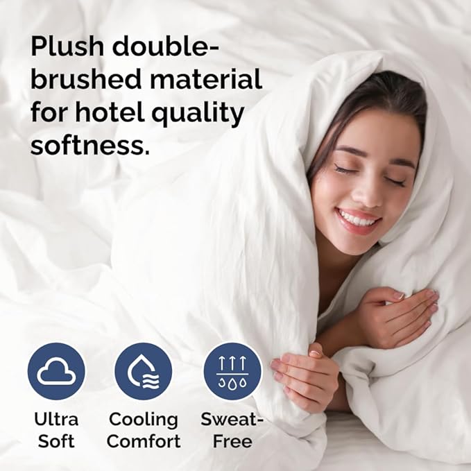 Duvet Cover Super Queen Size Set - Extra Soft Super Queen Duvet Cover with 2 Pillow Shams - Hotel Luxury, Easy Care & Fade Free w/ Zipper Closures & Ties - Comfy, Cozy & Breathable (Antique White)