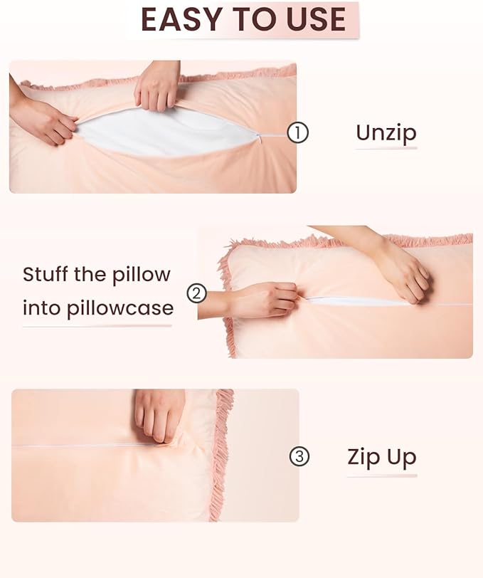 ZonLi Fuzzy Body Pillow Cover, 20"x 54" Furry Body Pillow Pillowcase, Faux Fur Long Pillow Cover with Zipper, Fluffy Soft Plush Decorative Body Pillow Cases for Bedroom (Pink)