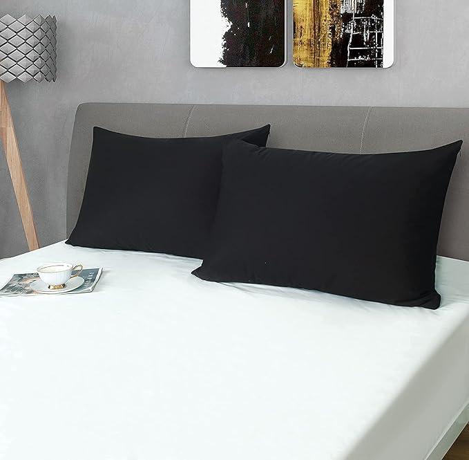 100% Egyptian Cotton Queen Pillow Protectors Set of 4, 400 Thread Count Sateen Weave Cooling Pillowcase, Easy Care Zippered Style Pillow Covers (4 Pack, Black, Queen)
