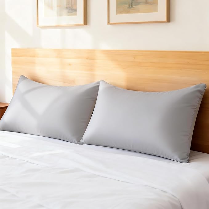 Cooling Curved Queen Pillow Case for Sider Sleeper Breathable Cool Silky Soft Pillow Cover with Zipper for Hot Sleepers,Hair and Skin Friendly,Light Grey,1 Pack,20x30IN