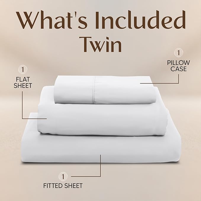 Utopia Bedding Twin Sheet Set – 3 Piece Bed Sheets for Twin Size Bed, Soft and Breathable Microfiber, Includes 1 Fitted Sheet, 1 Flat Sheet and 1 Pillowcase – Oeko Tex (White)