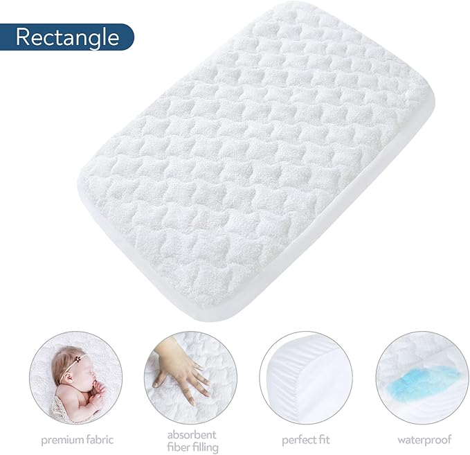 Bassinet Mattress Pad Cover 32" x 18"- Fit for Arms Reach Clear-Vue,Cambria, RONBEI, Chicco LullaGo Primo/Nest Bassinet, Cotton Terry Surface, Quilted