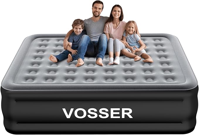 VOSSER King Size Air Mattress with Built in Pump Raised,18’’King Air Mattress,Blow Up Mattress in 3 Mins,Self Inflatable Mattress for Home,Floor&Travel,Portable Air Bed for Adults,750LB Max,Black