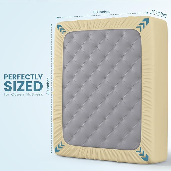 Queen Size Mattress Protector Waterproof, Premium 200 GSM Terry Mattress Cover, Soft & Breathable Bed Cover, Fitted Sheet Style Stretchable Deep Pockets 17" by Utopia Bedding (Beige)