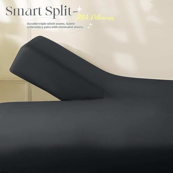 Manyshofu 4 Piece Split Head King Sheets Sets for Adjustable Bed Sheet, Flex Head Split Top King Sheets Black Sheet Set - 1800 Thread Count Bedding Set with 14-16 Inch Deep Pockets
