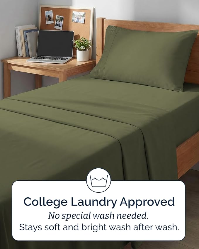 Twin XL 4 Piece Sheet Set - Comfy, Breathable & Cooling - Soft Hotel Luxury Bedding for Women, Men, Kids, Teens and Children - 1 Flat & 1 Fitted Sheet & 2 Pillowcases with Deep Pockets - Sage Green
