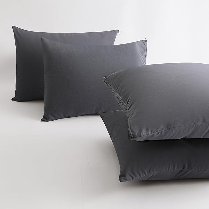 BEITE 4 Pack Pillow Case Protectors Queen-Darkgray 20×30 Inches with Smooth Zipper Design -Comfortable and Skin-Friendly Pillowcase