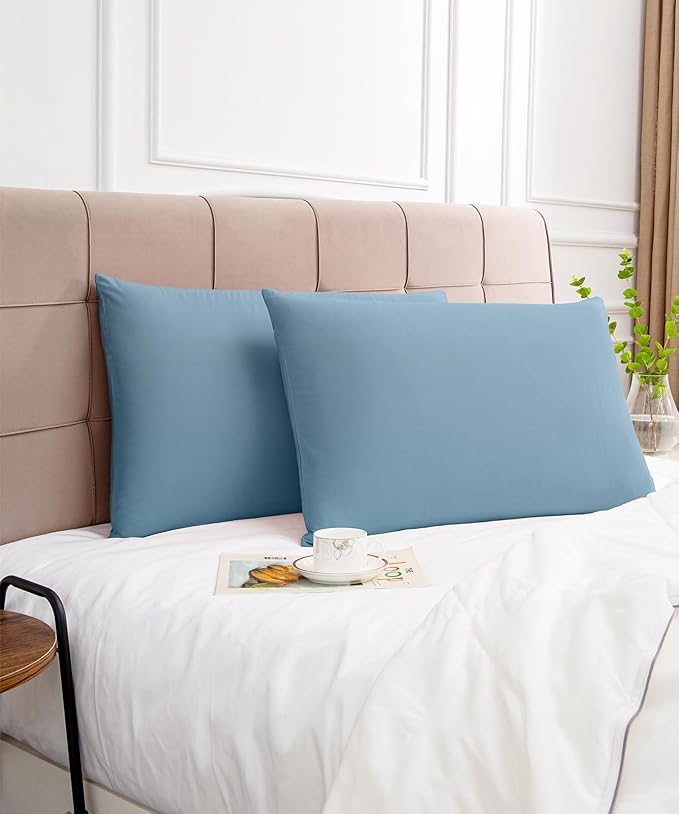 Warmstar Cotton Pillow Cases Standard Size Set of 2, 600 Thread Count Pillowcases 20x26 Inches, Soft Long Staple Cotton Pillowcases Breathable with Envelope Closure,Placid Blue