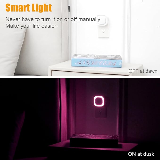 YUNLEX 2 Pack Plug in Pink Night Light, Dimmable, Auto ON/Off, Dusk to Dawn, Eye-Caring Glow for Princess-Themed Bedroom, Bathroom, Hallway, as Mother Gifts