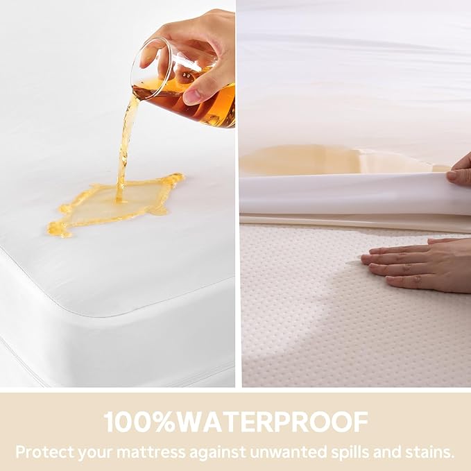 Queen Mattress Protector(8’’-10” Depth) – Premium Six-Sided Waterproof Mattress Cover Bed Cover,Zippered Mattress Encasement for Bed, Noiseless Breathable Machine Washable,White