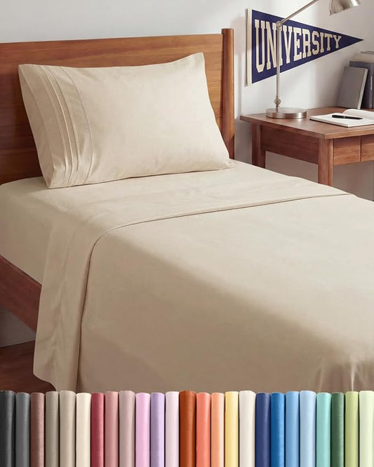 Twin XL Size 3 Piece Sheet Set - Comfy Breathable & Cooling Sheets - Hotel Luxury Bed Sheets for Women & Men - Deep Pockets, Easy-Fit, Extra Soft & Wrinkle Free Sheets - Cream Oeko-Tex Bed Sheet Set