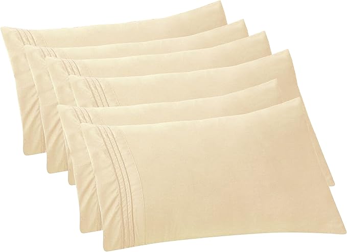 Elegant Comfort 6-PACK Solid Pillowcases 1500 Premium Hotel Quality Microfiber - Smooth Weave, Wrinkle and Stain Resistant, Easy Slip-On, 6-Piece Set, Standard/Queen Pillowcase, Cream