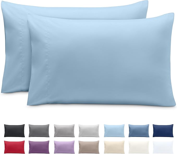 Bare Home Microfiber Pillow Cases - Standard Size Set of 2 - Cooling Pillowcases - Double Brushed - Easy Care - Envelope Closure (Standard Pillowcase Set of 2, Light Blue)