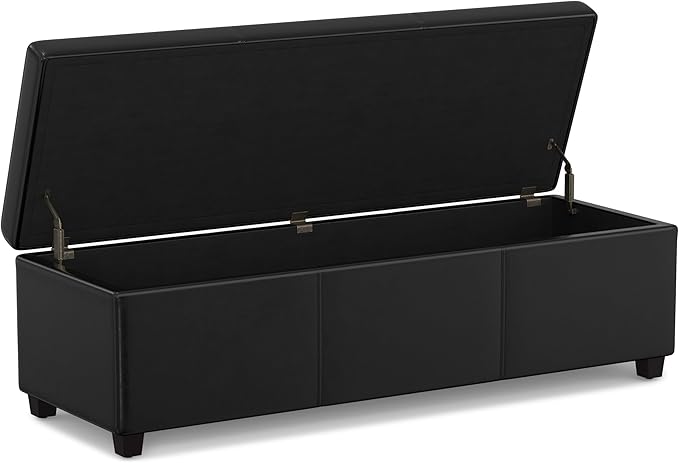 SIMPLIHOME Avalon Extra Large Storage Ottoman Bench - 54 inch Wide Upholstered Vegan Leather Rectangular Lift-Top Ottoman in Midnight Black, Contemporary Bench for Living Room with Hidden Storage