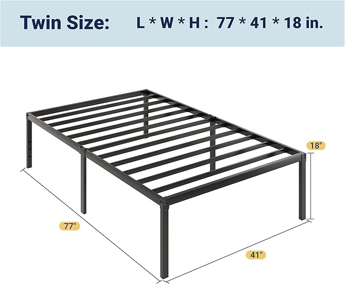 Allewie Twin Bed Frame, 18 Inch Metal Platform Beds with Storage Space, No Box Spring Needed and Easy Assembly, Black